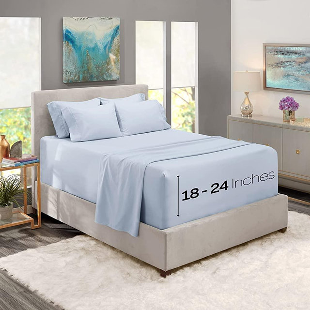 Nestl Extra Deep Pocket Bed Sheets – 6 Piece Iced Blue Deep Pocket King Size Bed Sheets – Hotel Deep Bed Sheets - Deep Pocket King Fitted Sheet Set Super Deep Sheets fits 18 Inch to 24 Inches Mattress