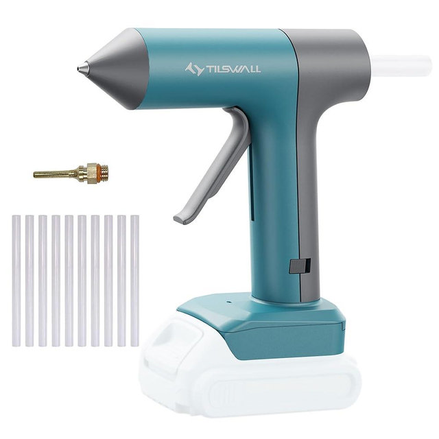 Tilswall Cordless Hot Glue Gun for Dewalt 18V/20V Battery, Full Size Glue Gun 90s Fast Preheating with 10PCS 0.43“ Glue Sticks for Crafting, DIY and Home Repairs(Battery Not Included)