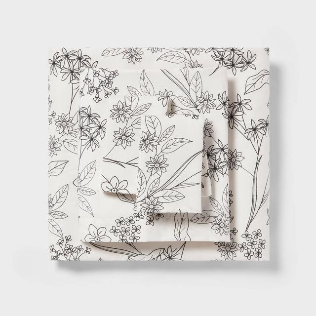 King Cotton Blend Sateen Sheet Set Gray Floral - Room Essentials