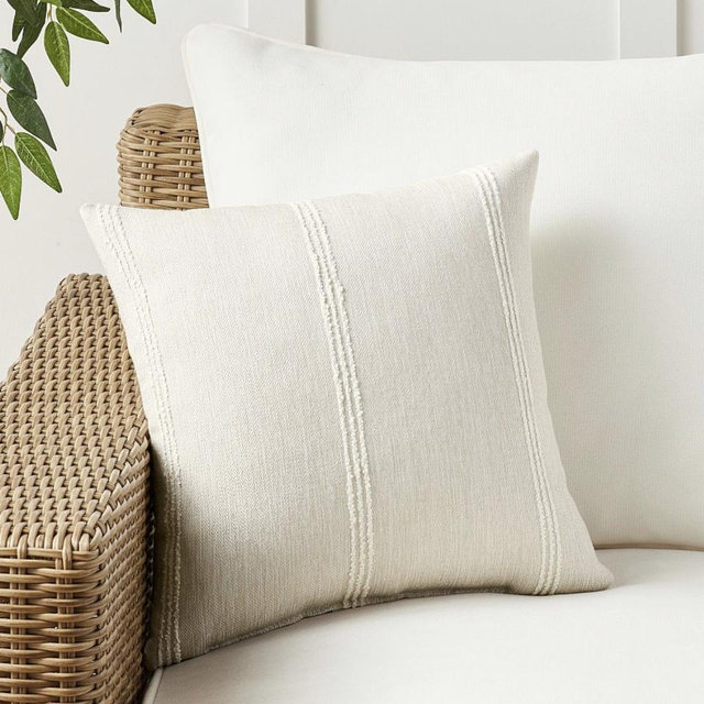 Sunbrella® Recycled Candlewick Striped Outdoor Pillow - Color: Ecru