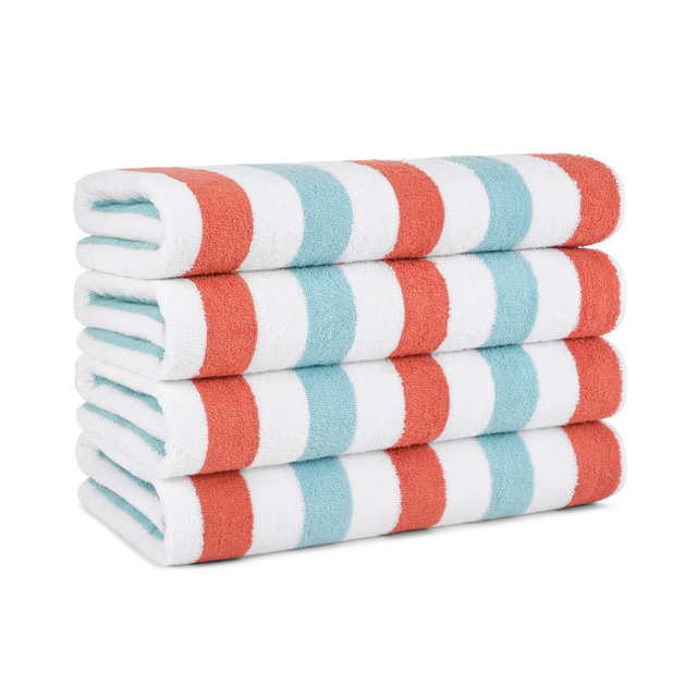 Arkwright Home Cabo Cabana Beach Towel (4-Pack, 30x70 in.), Soft Ringspun Cotton, Alternating Stripe Colors, Oversized Cabana Pool Towel