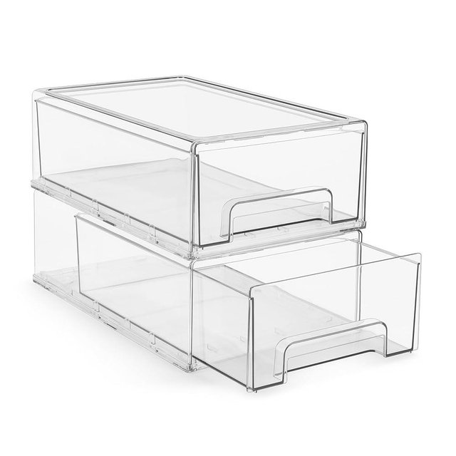 Sorbus Medium Clear Stackable Storage Drawers – 2-Pack Plastic Organizer Bins with Handles – Stackable Pull-Out Storage Drawers for Closet, Pantry, Office, Bathroom, Craft, and Toy Organization