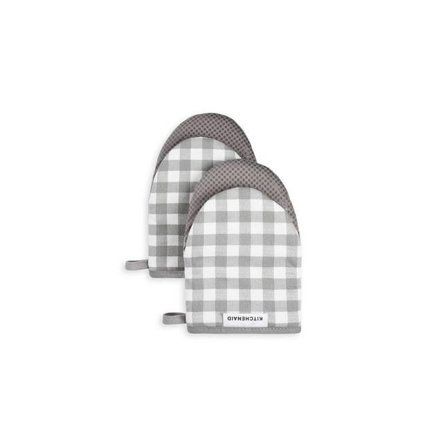 KitchenAid 2pk Cotton Gingham Mini Oven Mitts Gray