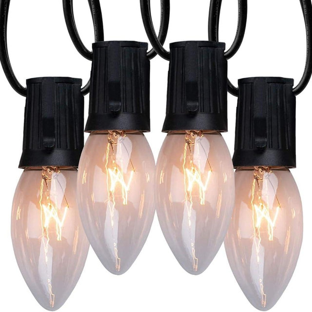 Minetom C9 Clear Christmas String Lights, 50FT 50 Bulbs Bright & Warm Outdoor Christmas Lights, Long Life C9 String Lights for Tree Patio Gazebo Wreath, Black Wire