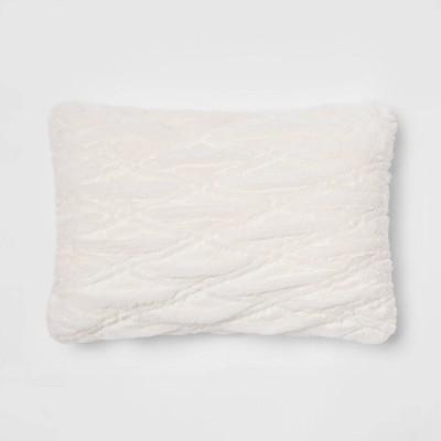 Oblong Ruched Faux Fur Throw Pillow Cream - Threshold&#8482;