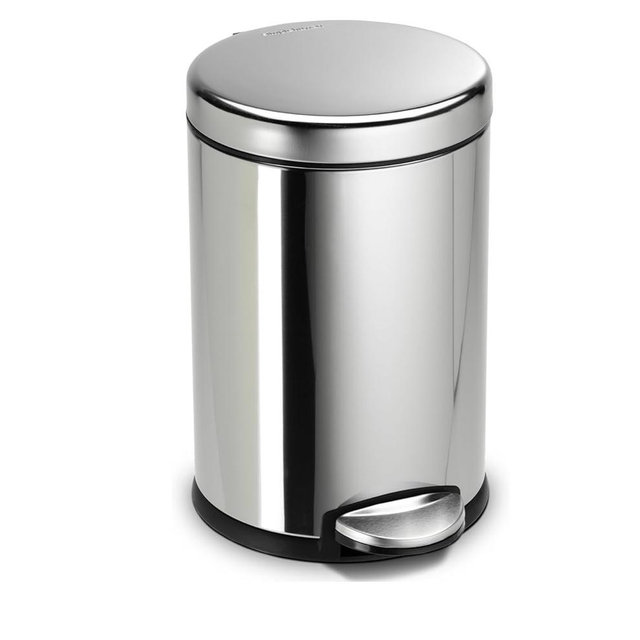simplehuman 4.5 Liter / 1.2 Gallon Round Bathroom Step Trash Can, Polished Stainless Steel