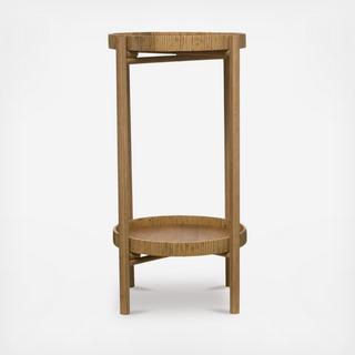 2-Tier Rattan & Bamboo Tray Top Accent Table
