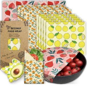Reusable Beeswax Wrap - 9 Pack Eco-Friendly Beeswax Wraps For Food, Organic, Sustainable, Biodegradable, Zero Waste, Plastic-Free Food Storage, 1L Strawberry, 3M Orange, 5S Lemon Patterns