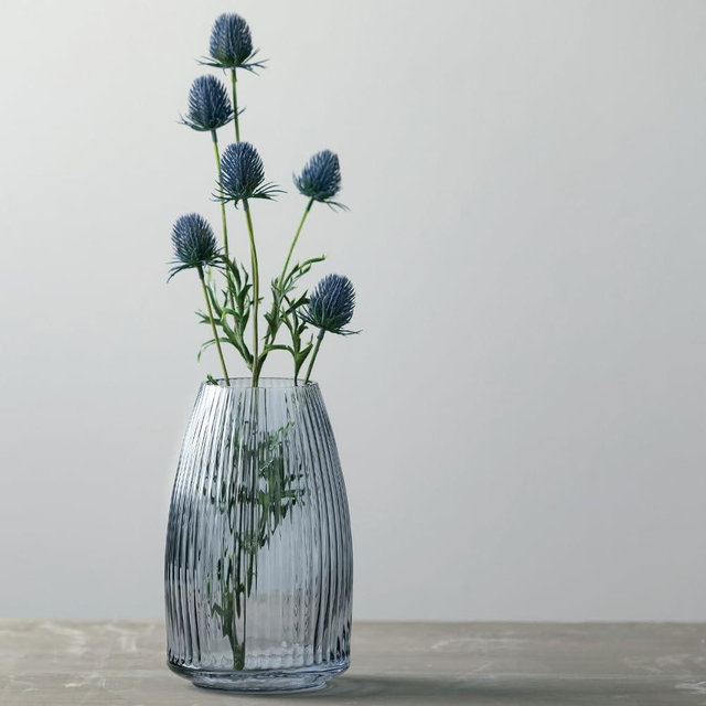 Sullivans Smoked Ribbed Glass Vase, Flower Vase for Modern Home Decor, Minimalist Vase for Shelf and Table, Vases for Centerpieces, Living Room, Bedroom, Kitchen, and Office Decor (G8450)