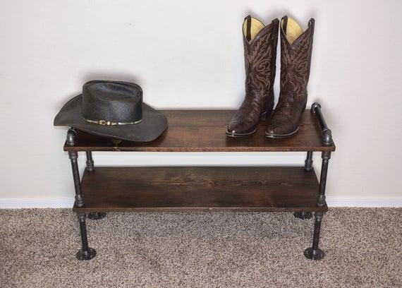 Industrial Style Shoe Rack, Entryway, Rustic, Bench, Organizer 24”