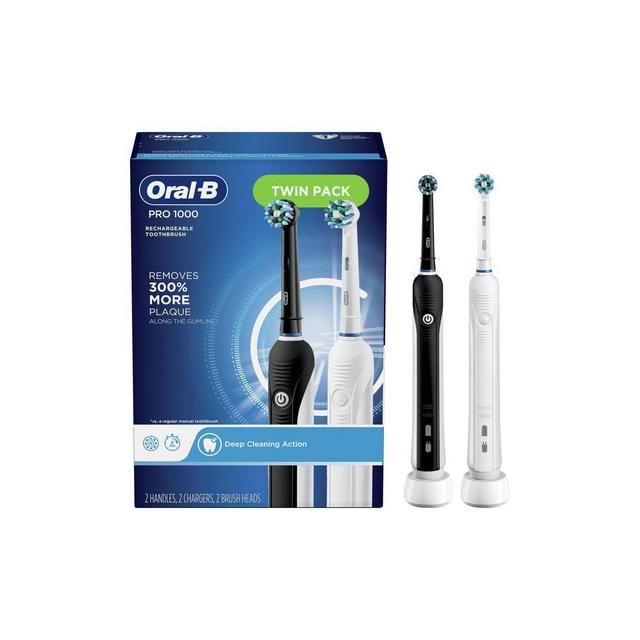 Oral-B Pro 1000 Cross Action Electric Toothbrush - Black/White - 2pk