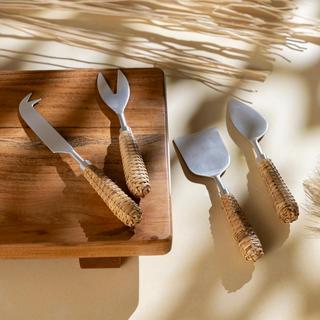 4-Piece Stainless Steel & Wood Handle Cheese Set