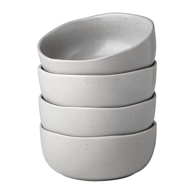 AmorArc Speckled Cereal Bowls Set for Kitchen, 28oz Large Ceramic Soup Bowls Set of 4 for Cereal Soup Salad Noodle Snacks, Kitchen bowls with Wavy Rim, Chip-Resistant, Matt Gray