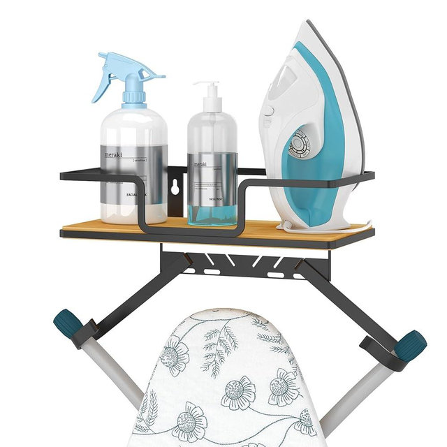 efluky Ironing Board Hanger Wall Mount with Removable Hooks, Ironing Board Holder Organizer Compatible with T/Leg & Y/Leg Ironing Boards, Space Saving Laundry Room Storage, 12.59"x5.9"x2.36", Black