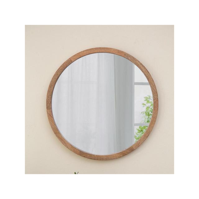 20"Modern Circle Wall Mirror With Wooden Frame,Simple Round Wall Mirrors,Mirror Wall Decor For Living Room,Dresser Mirror-The Pop Home