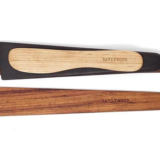 Earlywood 4-piece Wooden Kitchen Utensil Set- Multipurpose Set with Two Thin Wood Spatulas, a Wooden Cast Iron Scraper Tool & Butter/Cheese Spreader- Made in USA (Jatoba, Mexican Ebony, Hard Maple)