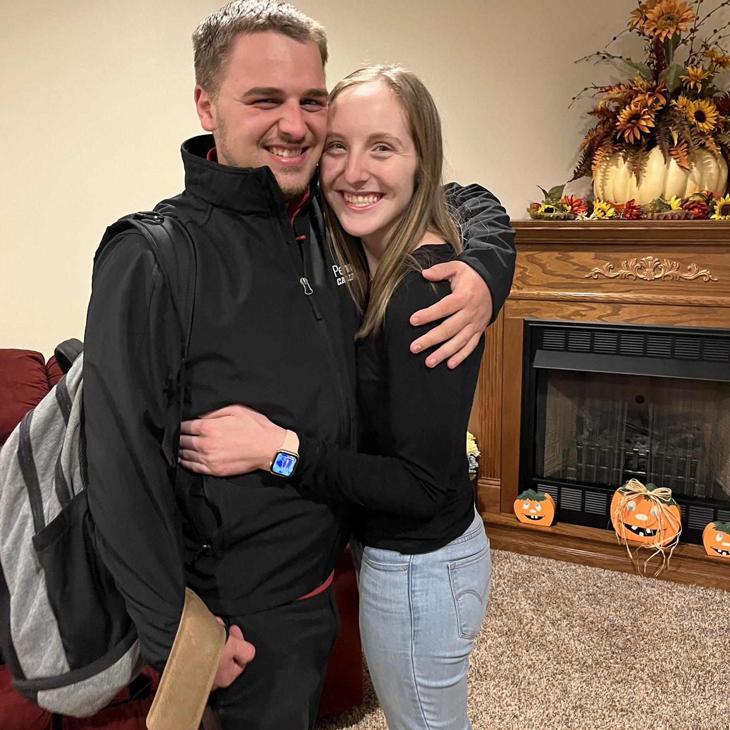 November 2022 - McKayla surprised Hunter by coming home early for Thanksgiving.