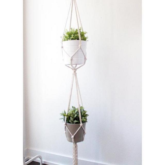 Double Macrame Plant Hanger, Hanging Planter, 100% Cotton