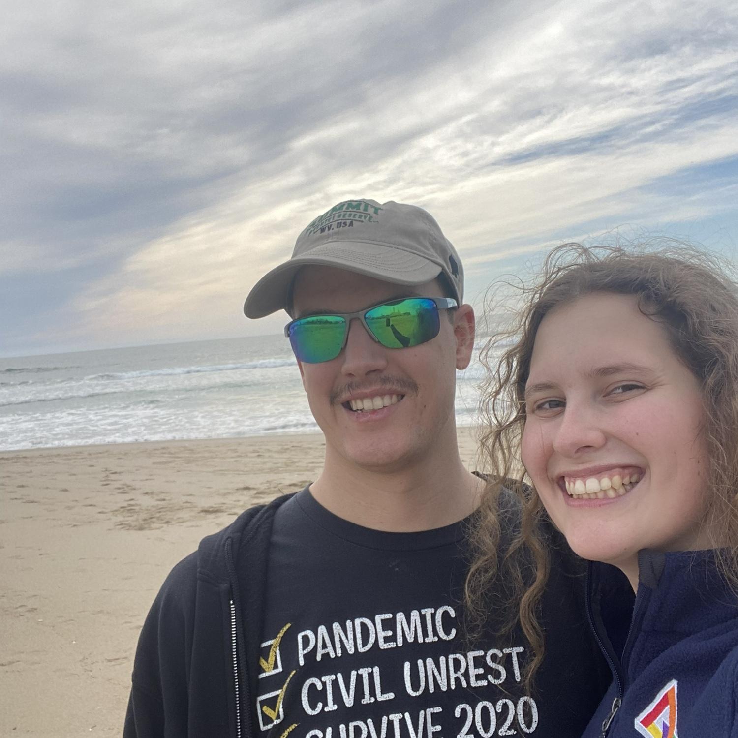 On a beach in California as we waited for our plane to Japan for a scouting trip Savannah was teaching leadership for. Taken early 2024.