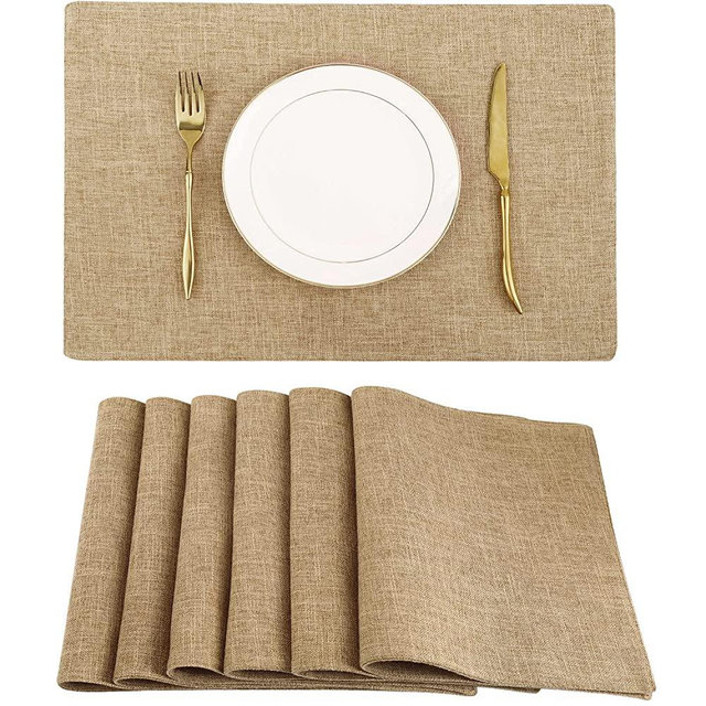 Homaxy Cotton Linen Placemats for Dining Table Set of 6, Heat Resistant Washable Table Mats, Easy to Clean Place Mats, 13" x 19", Flaxen