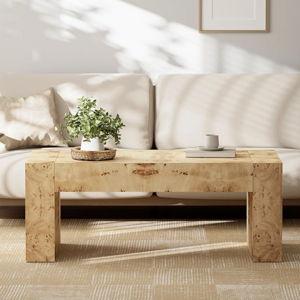 COZAYH Burl Finish Modern Wood Coffee Table with Thick Legs, Rectangular Living Room Center Table, Elegant and Sturdy Design, Farmhouse Style for Home Decor, Office, Natural