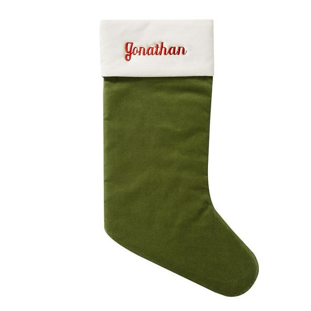 Velvet Stocking, Green with Ivory Cuff - Large