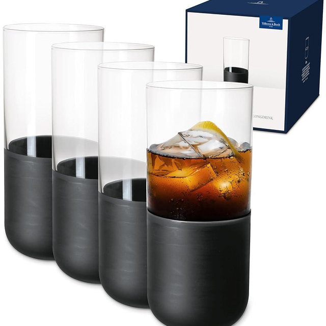Villeroy & Boch - Manufacture Rock Longdrink glass set, 4 pces, crystal glass with matt black base, capacity 300 ml