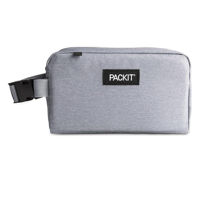 PackIt® Freezable Snack Box, Gray Fog, Built with ECOFREEZE® Technology, Collapsible, Reusable, Zip Closure with Buckle Handle, Designed For Work Snacks, Fresh Snacks On the Go, Adults, and All Ages
