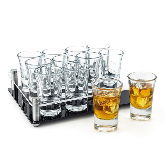 Ruckae 12 Pack 1 OZ Shot Glasses Set with Tray Heavy Base Clear Shot Glasses Bulk for Vodka Tequila Whiskey Liquor