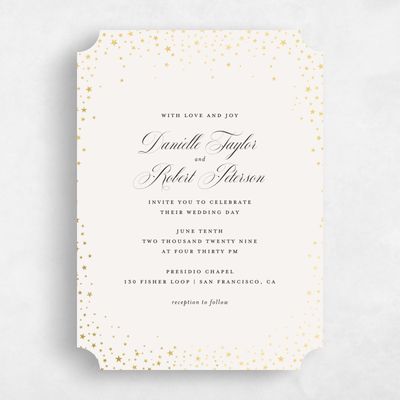 Beige Ticket Wedding Invitation - Emery Classic Foil
