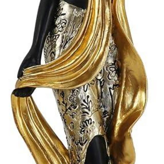 Lescafita African Statues and Sculptures for Home Decor, Tribal Art Figurines for Living Room Decorations, Gold Vintage Aesthetic Ornament for Bookshelf and Tables, Housewarming Gifts for Women