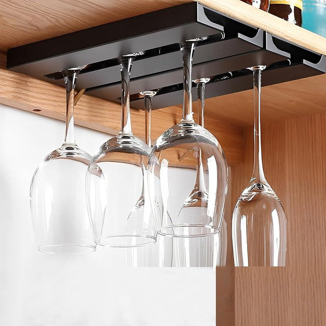 DESONAUT Wine Glass Holder,2 Pack Black Wine Glass Rack Punch-free Under Cabinet Wine Glass Holder Hanging Plastic Stemware Rack