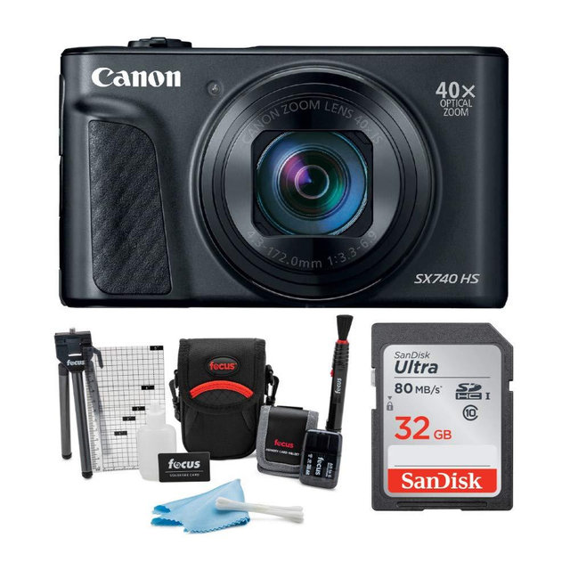 Canon Powershot SX740 HS Digital Camera (Black) + 32GB Card + Case + Accessory Bundle