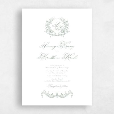Green Bordered Wedding Invitation - Lezzeno Classic
