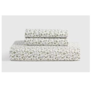 Classic Organic Percale Fitted Sheet Set in Green Florette