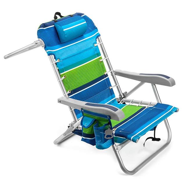 Homevative Cooler+ Folding Backpack Beach Chair with 5 Positions, Towel bar, XL Cooler Pouch, Storage Net, Cup and Phone Holder, Deep Sea
