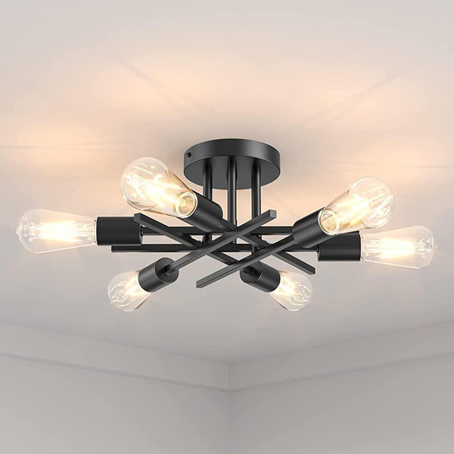 YONOK 6 Lights Semi Flush Mount Ceiling Light Fixtures, Solid Kitchen Light Fixtures Ceiling Mount, Easy Assembled Modern Chandelier wtih E26 Bulb Base for Bedroom Living Room…