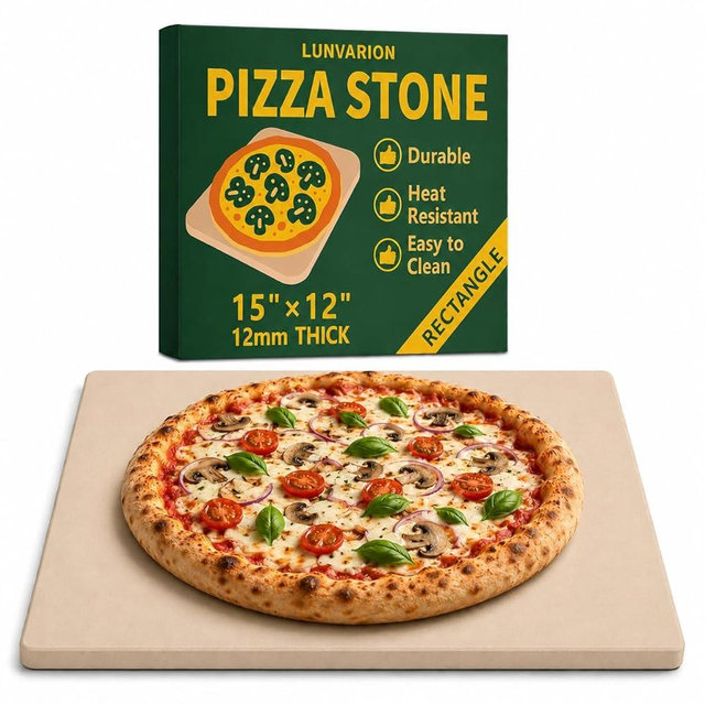 LUNVARION Pizza Stone 15×12 Inch Rectangular, Baking Stone for Oven & Grill – Premium Cordierite Heat-Resistant Pizza Baking Stone for Crispy Crust, Pizza, Bread, Baking & BBQ