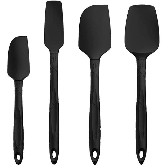 M KITCHEN WORLD Heat Resistant Silicone Spatulas Set - Rubber Spatula Kitchen Utensils Non-Stick for Cooking, Baking and Mixing - Ergonomic, Dishwasher Safe Bakeware Set of 4, Black