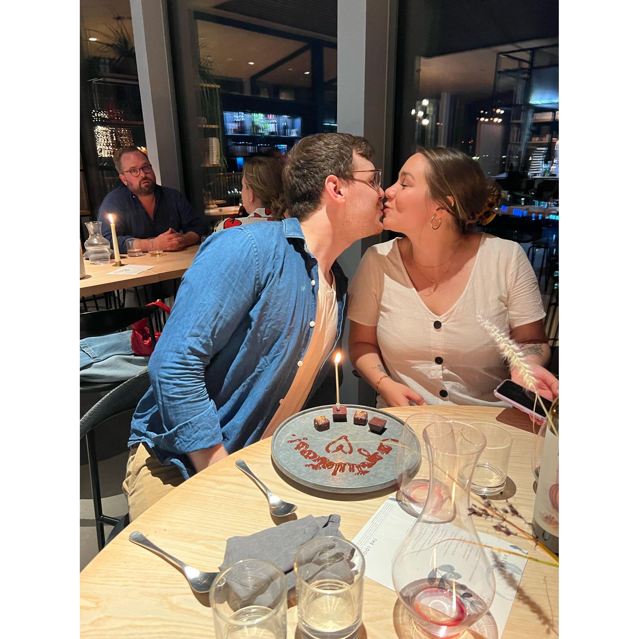 The day we got engaged! The restaurant surprised us with desserts!