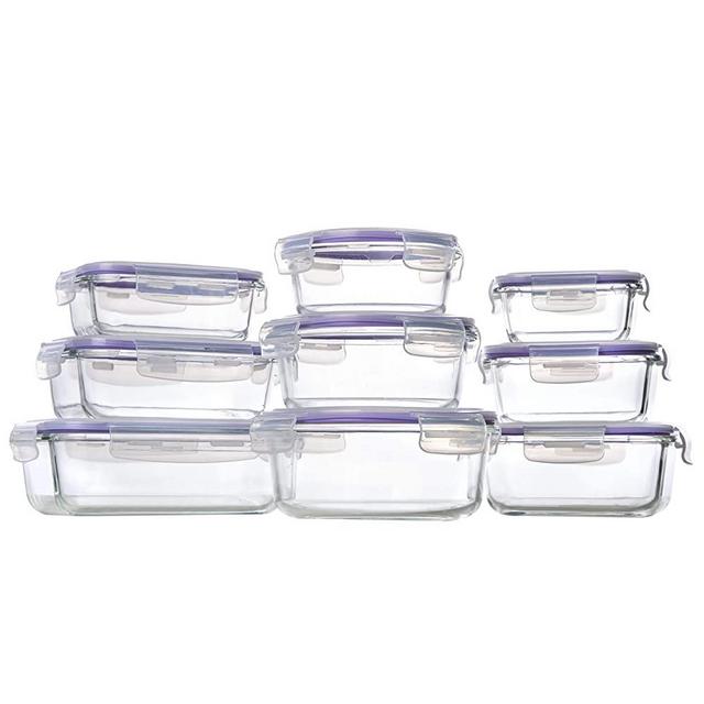 Glass Storage Containers with Lids, 9 Sets Glass Meal Prep Containers Airtight, Glass Food Storage Containers, Glass Containers for Food Storage with Lids - BPA-Free & FDA Approved (Purple)