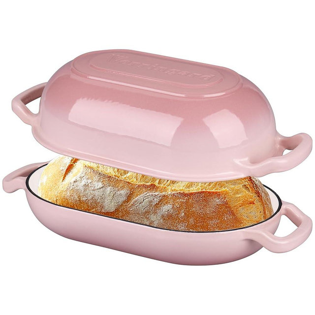 VORRINGARD Enameled Cast Iron Sourdough Bread Oven, Dutch Oven, Loaf Cast Iron Bread Pan for Homemade Bread Baking Pan with Lid, 5QT, Pink