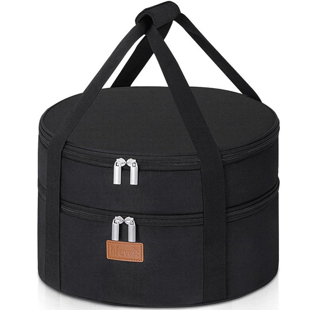Lifewit Round Double Decker Insulated Casserole Carrier for Hot and Cold Food, Pie Carrier Bag, Cake Carrier Casserole Dish Carrying Case for Potluck Parties Picnic, Fits 12.5" Baking Dish, Black