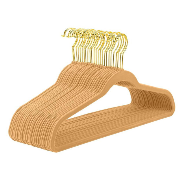 MIZGI Camel Velvet Hangers 60 Pack,Premium Gold Clothes Hangers Non-Slip Felt Hangers,Sturdy Camel Heavy Duty Coat,Durable Suit Hanger for Space Saving, No Flocked Hanger Marks