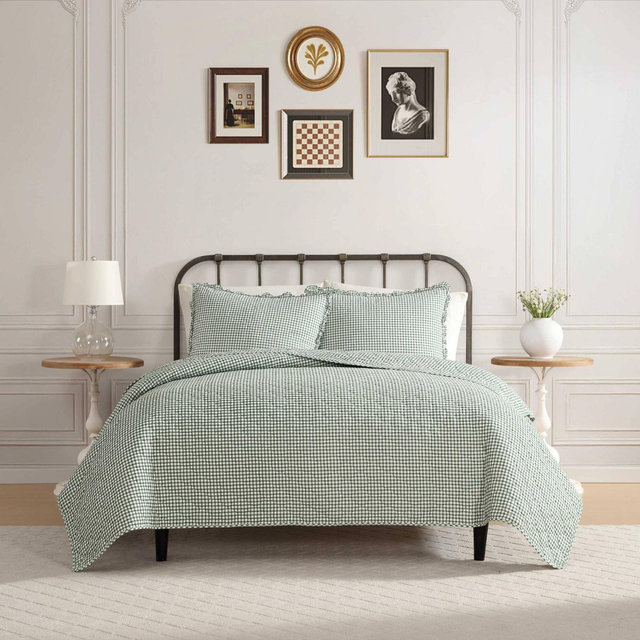 Laura Ashley 3pc King Gracies Gingham Quilt Bedding Set Green