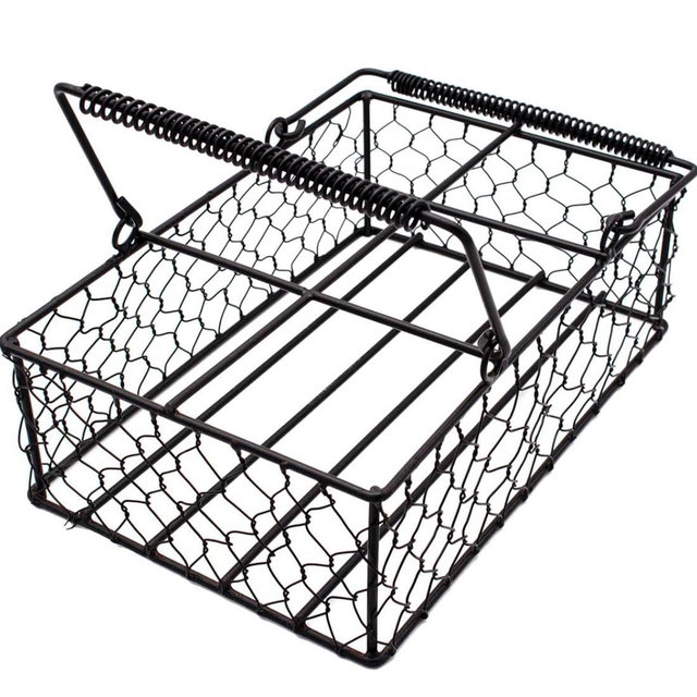 Mason Jar Lifestyle Caddy for 6 Pint Mason Jars in Chicken Wire with Wire Wrapped Handles