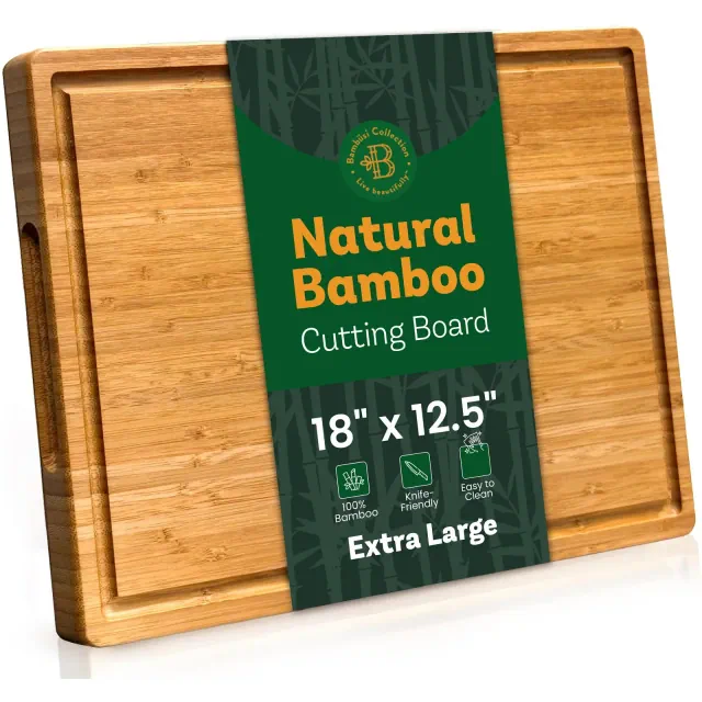Bamboo Cutting Board with Juice Groove & Handles for Kitchen Prep, Serving & Charcuterie – X-Large 18”x12.5”