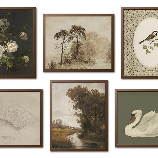 Mynotix Vintage Cottage Core Poster Set of 6, Cottagecore Country Flower and Animal Wall Art Retro Rustic Farmhouse Landscape Decor Painting Canvas Prints for Living Room Bedroom 12x16 inch Unframed