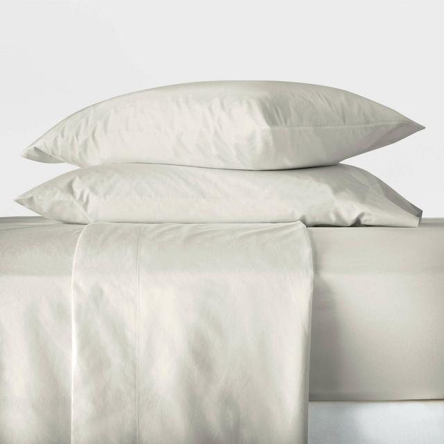Queen Washed Supima Percale Solid Sheet Set Natural - Casaluna™