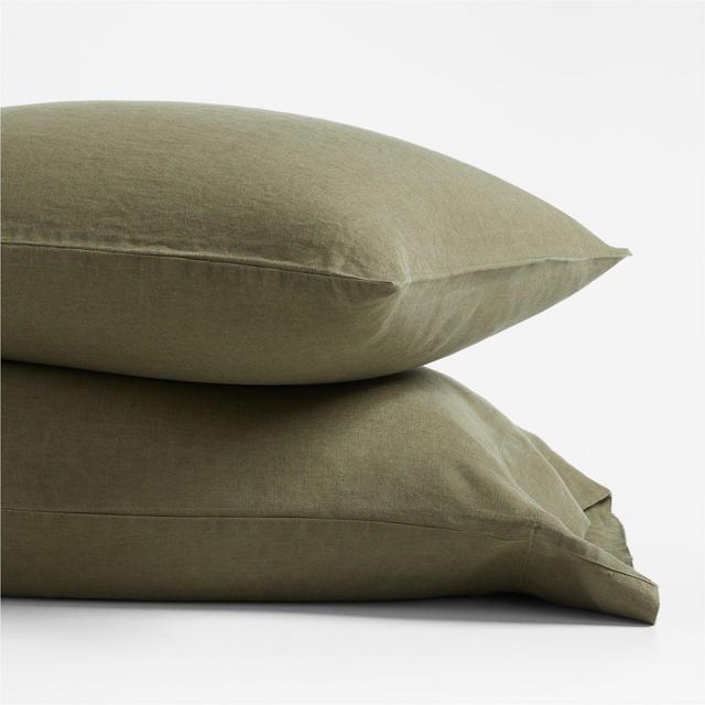 European Flax ®-Certified Linen Burnt Green King-Size Pillow Case, Set of 2